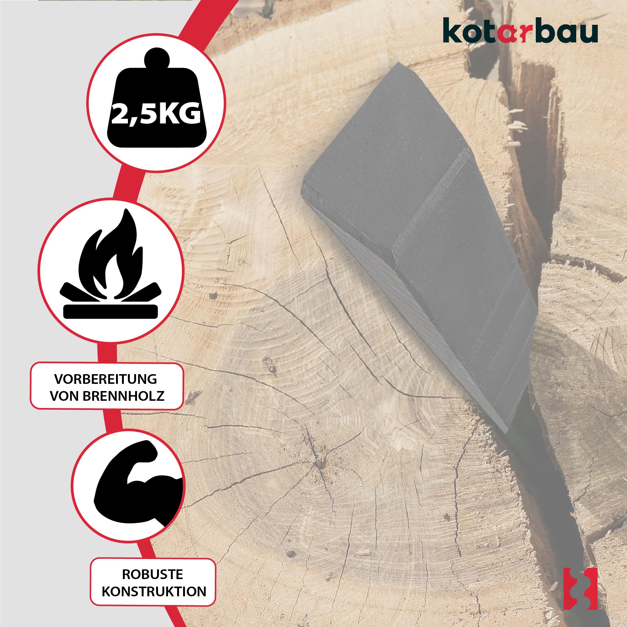 KOTARBAU® Coin de Fendage Forgé en Acier Coin de 235 mm 2,5 kg Grenade de Fendage Fendeur de Bûches Coin d'abattage Coin de Bûche Coin de Levage Coin d'enfoncement pour Abattre et Fendre du Bois