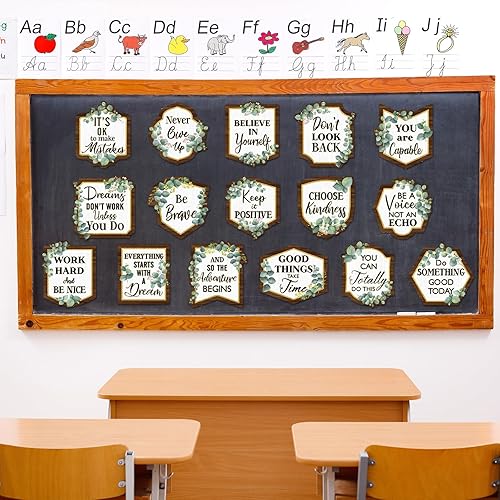 Miniatura 7 de Chinco 48 tablones de anuncios de eucalipto positivos con detalles de eucalipto, decoración de aula, vegetación, citas inspiradoras, recortes, arte