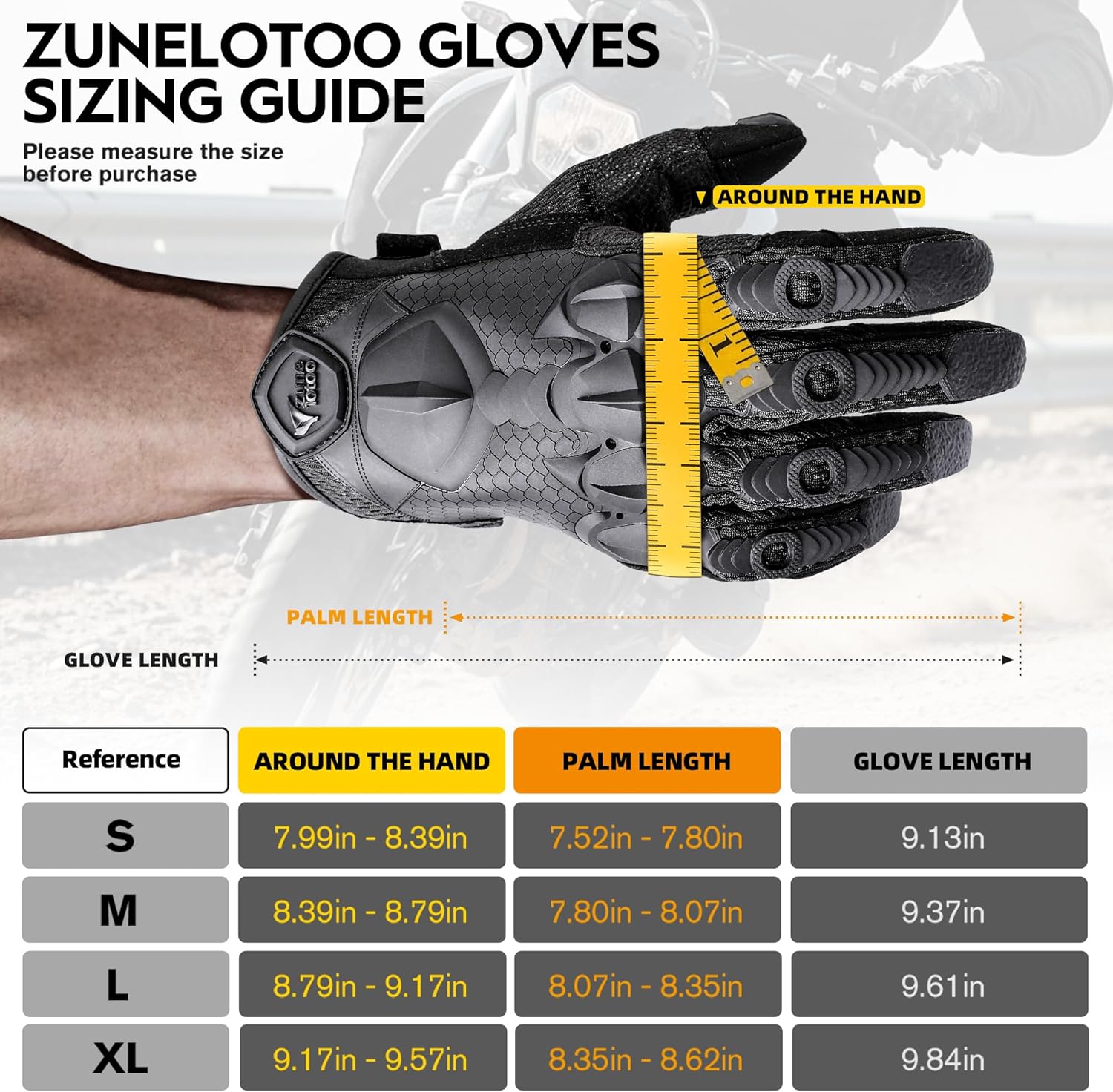 ZUNE LOTOO Tactical Gloves for Men, Touchscreen Motorcycle Gloves with TPR Finger Impact Protection & XRD Palm Padded for Paintball Airsoft Range Cycling Hiking Climbing Black - Image 7