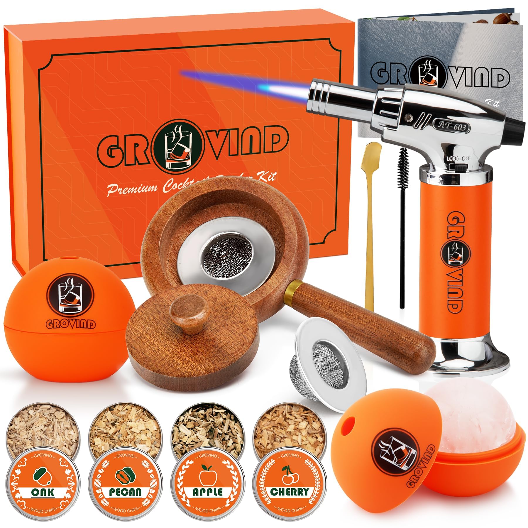 Kit fumoir à l'ancienne bourbon et whisky avec chalumeau orange