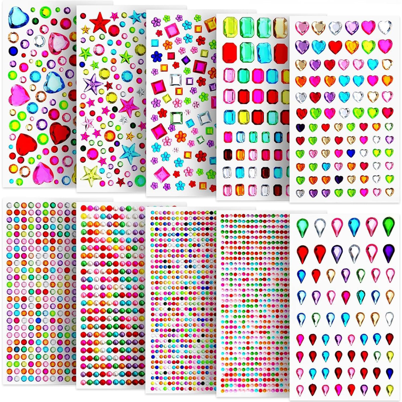 Strass Autocollants Multicolores - Pierres Pailletées Pour Décorer Ongles, Artisanat, Scrapbooking - Lot De Formes Variées