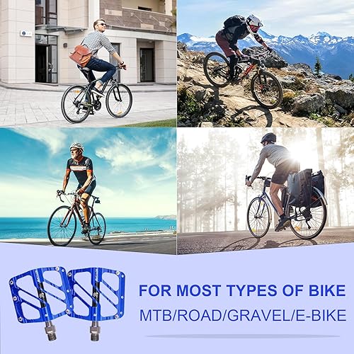 Miniatura 4 de BUCKLOS Pedales planos MTB, pedales de bicicleta de montaña, 3 rodamientos CNC para adultos, pedales de bicicleta de carretera para adultos,