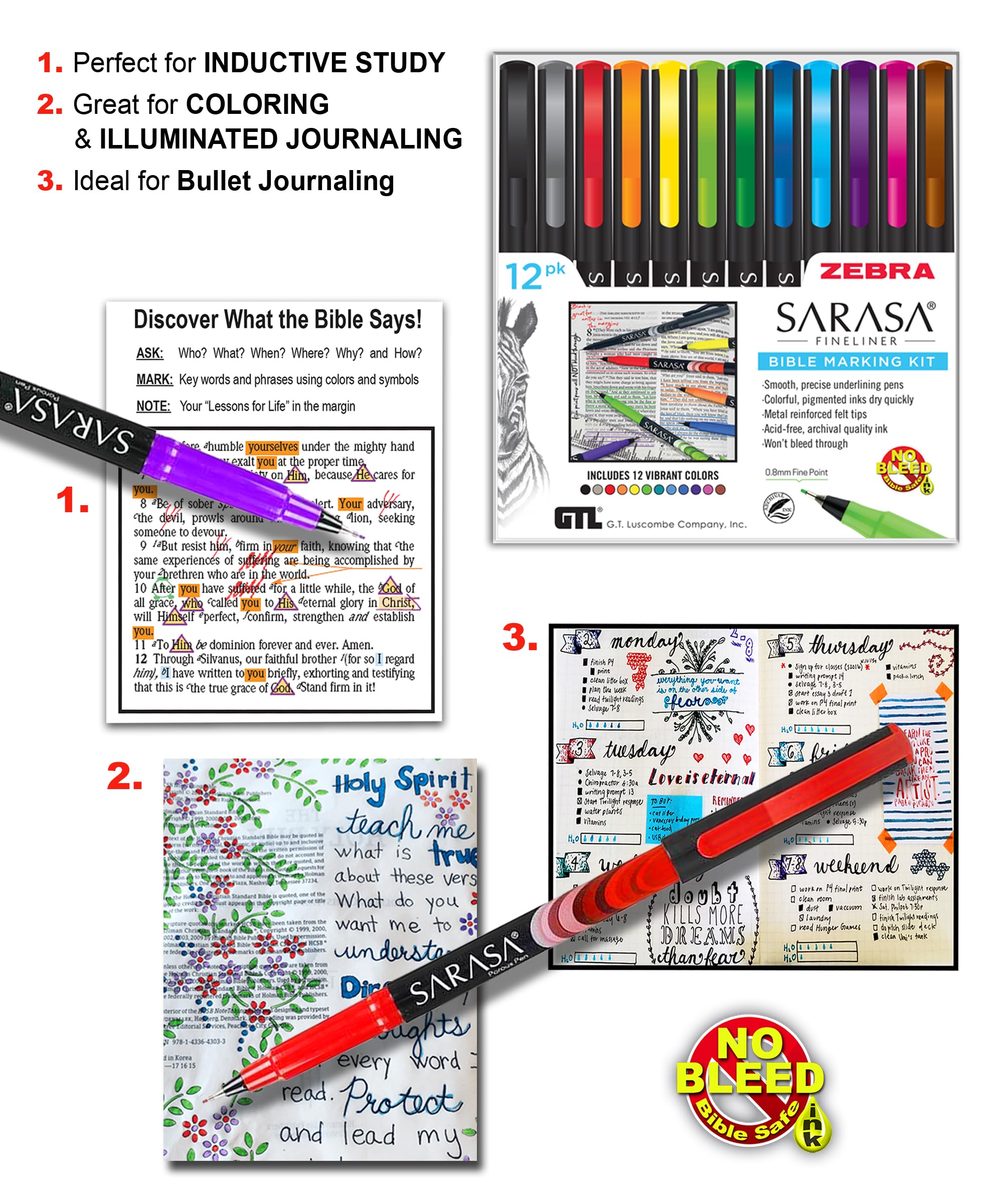 Zebra Sarasa Fineliner Bibelmarkierungs-Set, 12 Stück