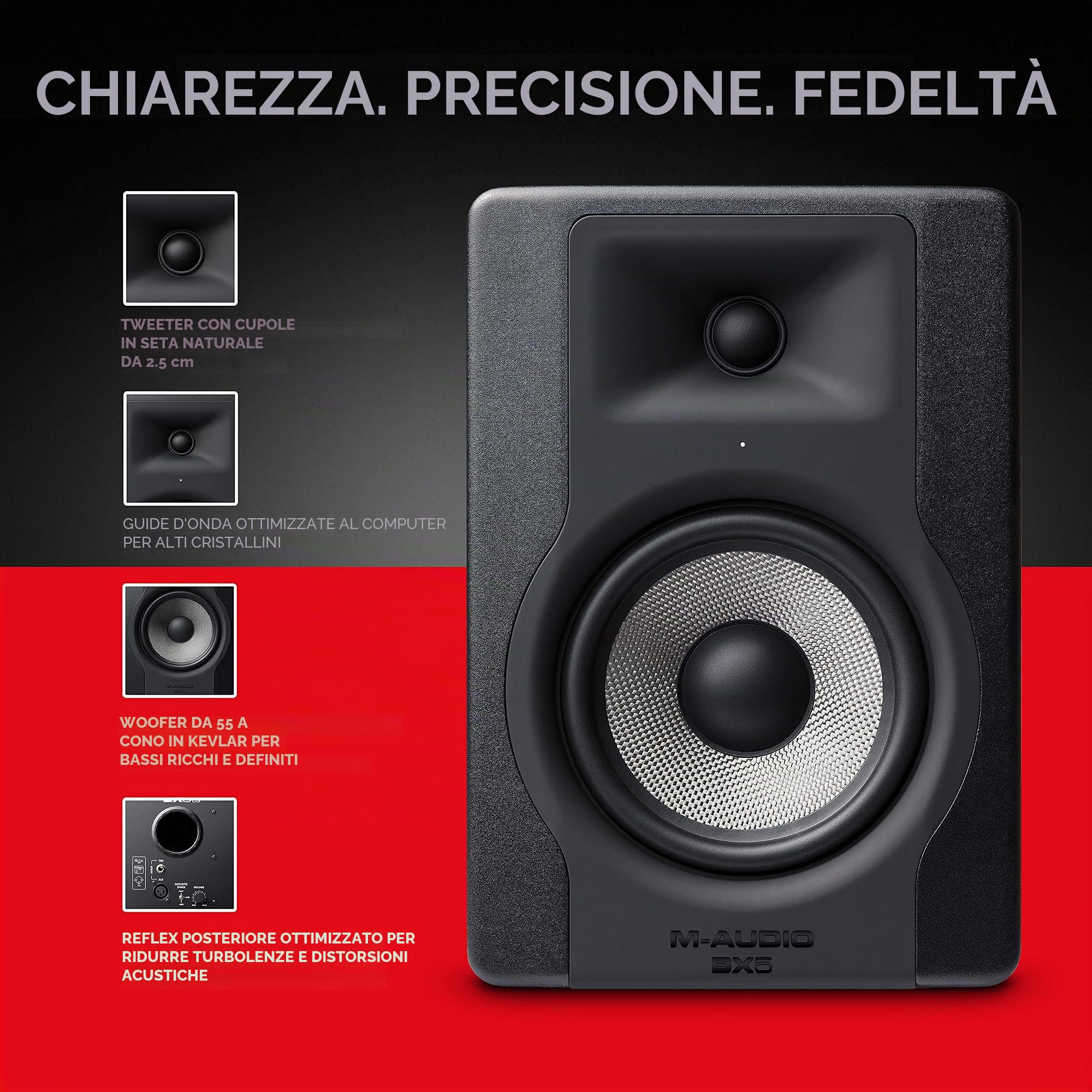 M-Audio BX5 D3 - Cassa Monitor da Studio Attiva da 100 W con Woofer da 5" & Focusrite Scarlett Solo (terza generazione), interfaccia audio USB - Per chitarristi