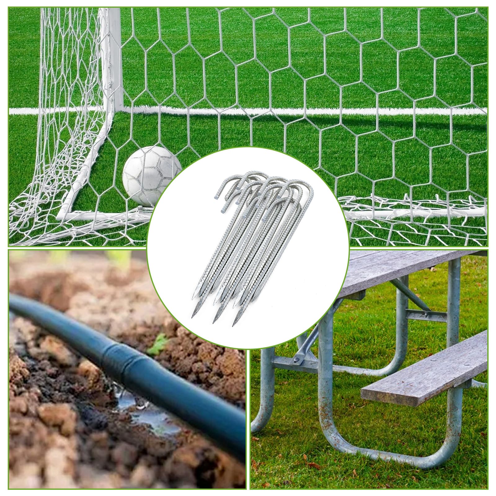 Lot de 12 piquets de tente robustes, 8 mm x 30 cm, piquets de sol en métal, piquets d'ancrage nervurés en J pour jardin, clôture, trampoline, chapiteau, tonnelle, camping