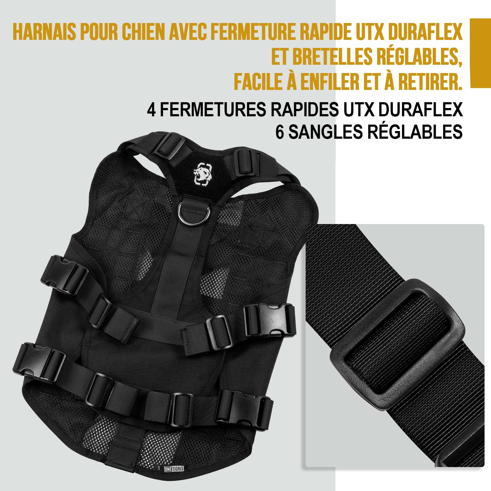 OneTigris Harnais de sécurité réglable pour chiens de grande et moyenne taille, En maille Aire, Ultra respirant, Avec 2 poignées, Gilet pour chien
