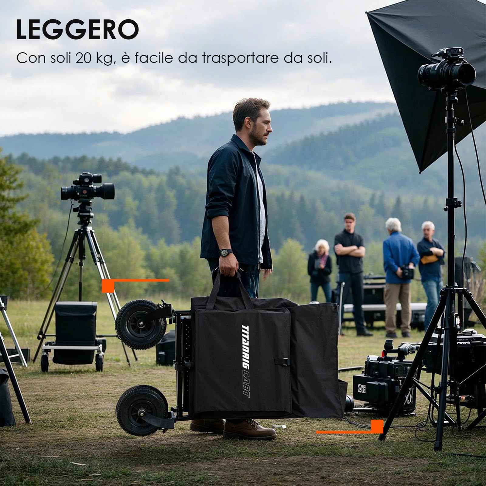TARION Carrello Fotografico Pieghevole con Ruote Titanrig Cart | Trolley Leggero Compatto con Piastra Estensibile, Manico Regolabile e Borsa, Facile da Montare per Riprese Outdoor