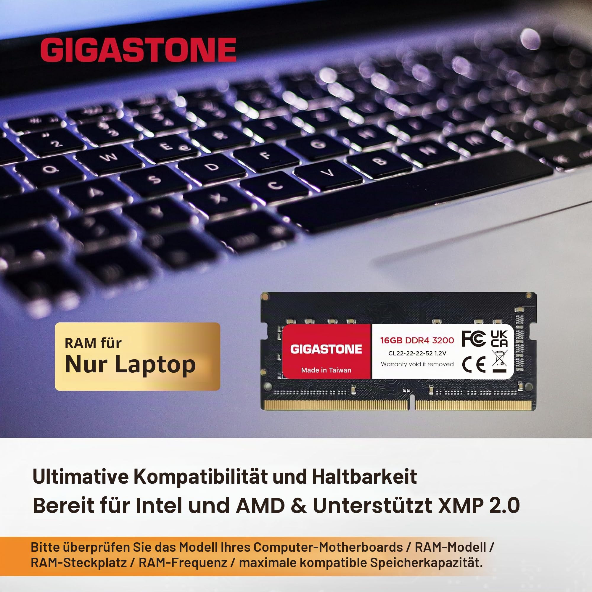 【DDR4 RAM Nur für Laptops】 GIGASTONE 32GB Kit (2x16GB) DDR4 3200MHz (2933/2666MHz) PC4-25600 CL22 1,2V SODIMM 260Pin Nicht-ECC ungepuffert Notebook Speicher-Upgrade