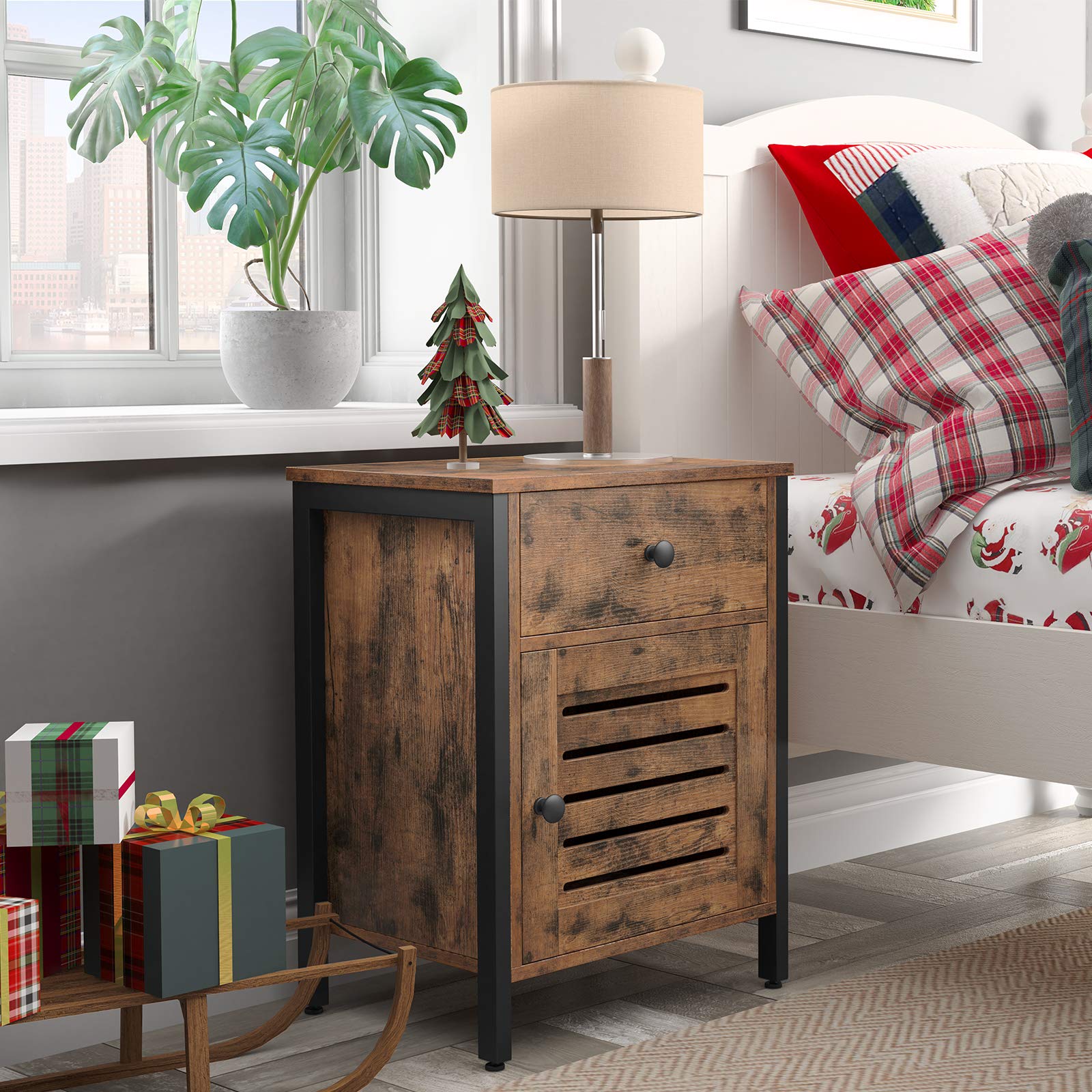 Buy HOOBRO Nightstand, End Table with Drawer and Storage Retro