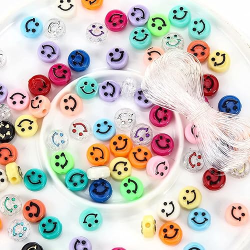 Miniatura 2 de 200 cuentas de cara sonriente, cuentas espaciadoras de cara feliz para bricolaje, joyas, pulseras, aretes, collares, suministros de fabricación de
