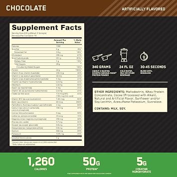 Optimum Nutrition Serious Mass, Weight Gainer Protein Powder, Mass Gainer, Vitamin C and Zinc for Immune Support, Creatine, Chocolate, 6 Pound (Packaging May Vary)