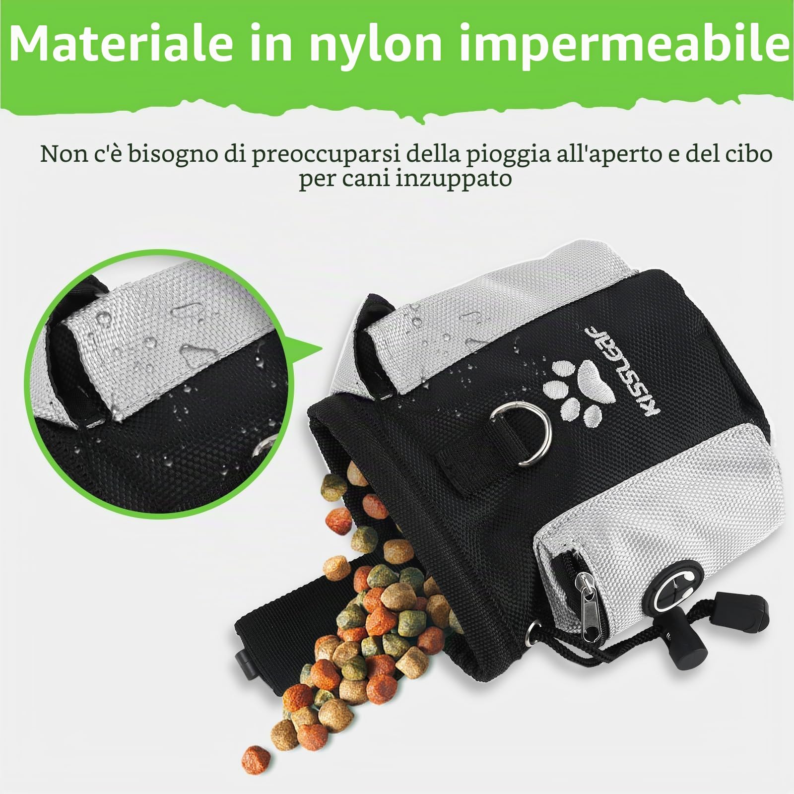 kissleaf Porta Premietti per Cani Multifunzionale Borsa Porta Snack Cane Sacchetto Addestramento Cani Marsupio Premi Cane Porta Sacchi Cibo Cane
