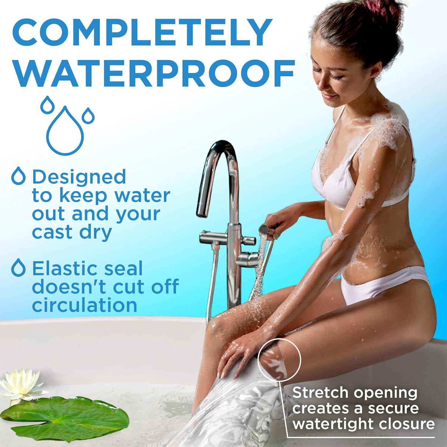 100% Waterproof Cast Covers for Shower Leg - 2pk - Tight Seal - Reusable Adult Half Leg Cast Protectors - Knee, Ankle, Foot - After Surgery Bandage and Dressing Cast Bag for Wounds and Burns