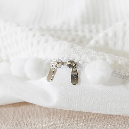 Miniatura 7 de Juego de funda de edredón de algodón bohemio, tamaño Queen, con pompón blanco, 3 piezas, tejido de gofre, coco, reversible, de algodón, suave,