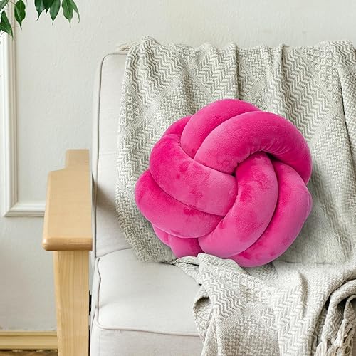 Miniatura 2 de Almohada de nudo de bola, almohada de nudo rosa intenso, almohadas decorativas suaves para el hogar, almohada redonda de felpa rosa anudada para