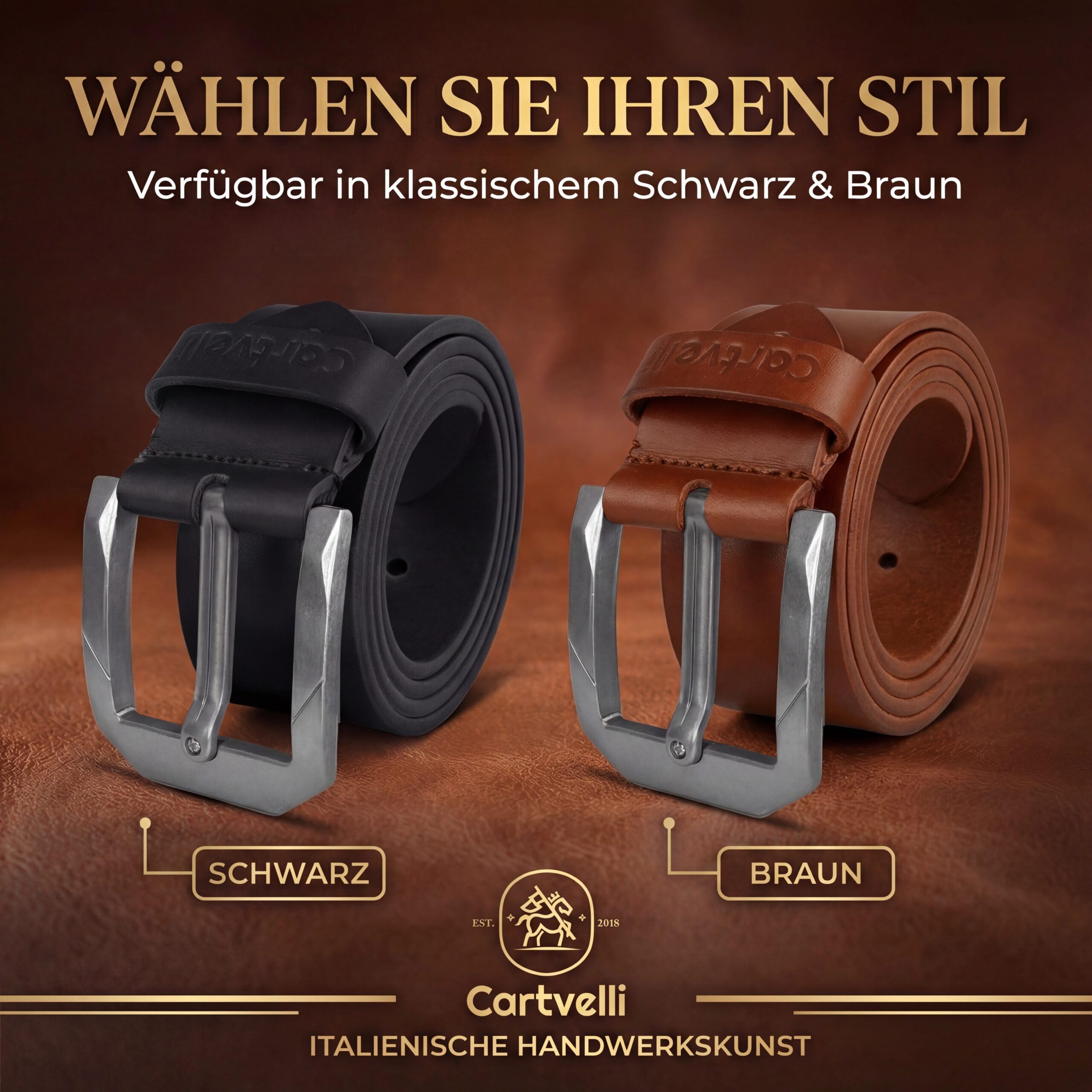Premium Vintage Ledergürtel Herren Made in Italy mit Geschenkbox Echt-Leder Herrengürtel Vollleder Robuster Jeansgürtel breiter Leder Gürtel 40mm Gürtel kürzbar