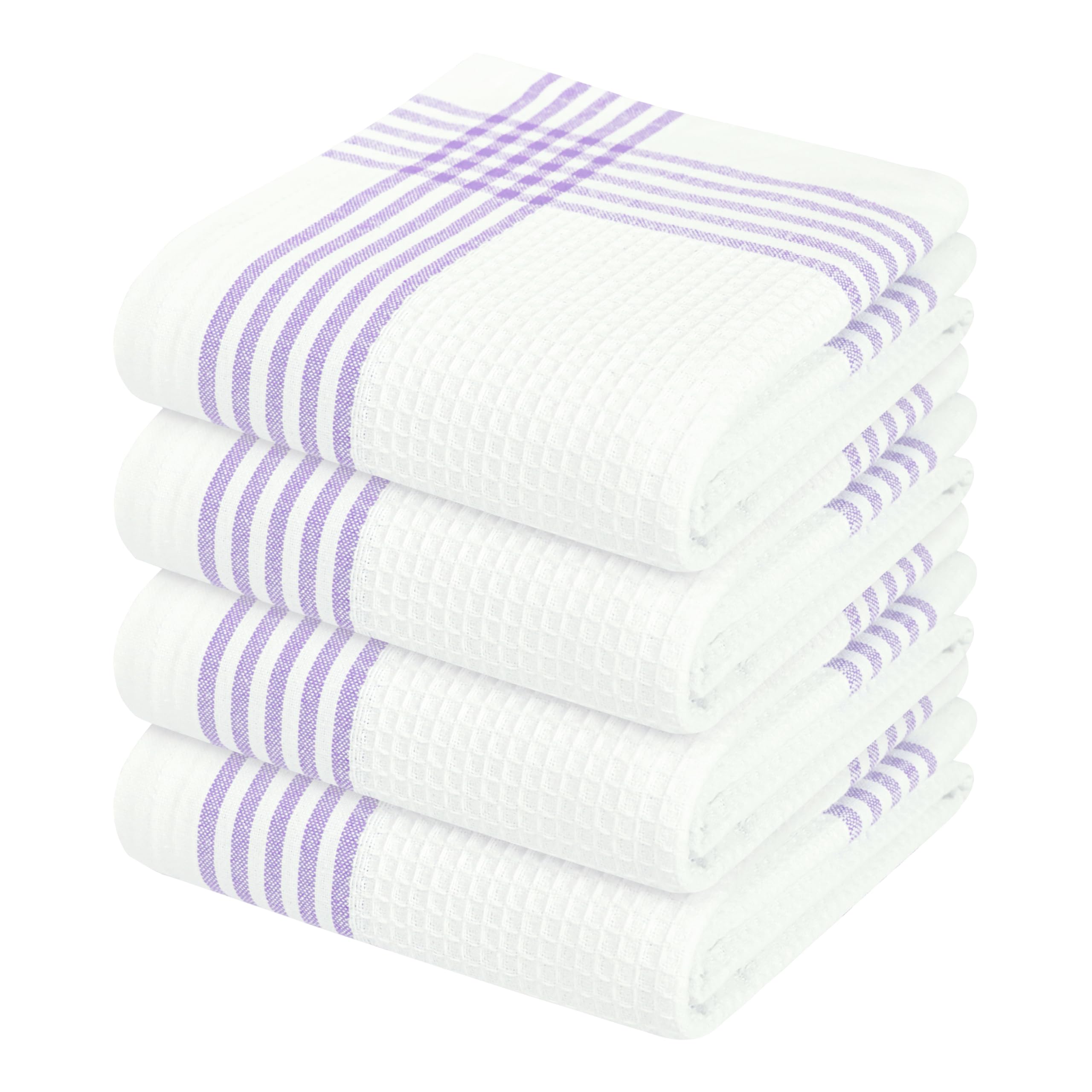 Waffle White &amp; Lavender Kitchen Dish Towels 4 Pack, 100% Cotton, 16"x26", Thick Hand Towel for Drying Dishes, Quick Dry Washcloths, Perfect for Bar, Cooking, Serving, Cleaning