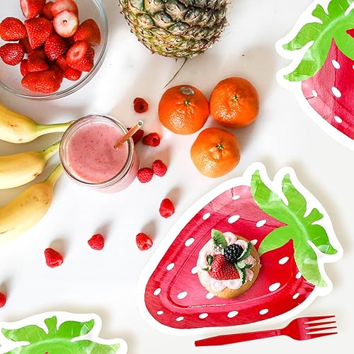Miniatura 3 de LLHQAMT Platos de fresa, juego de platos de fresa, platos con forma de fresa, delicados y encantadores, decoraciones de fiesta de fresa adecuadas