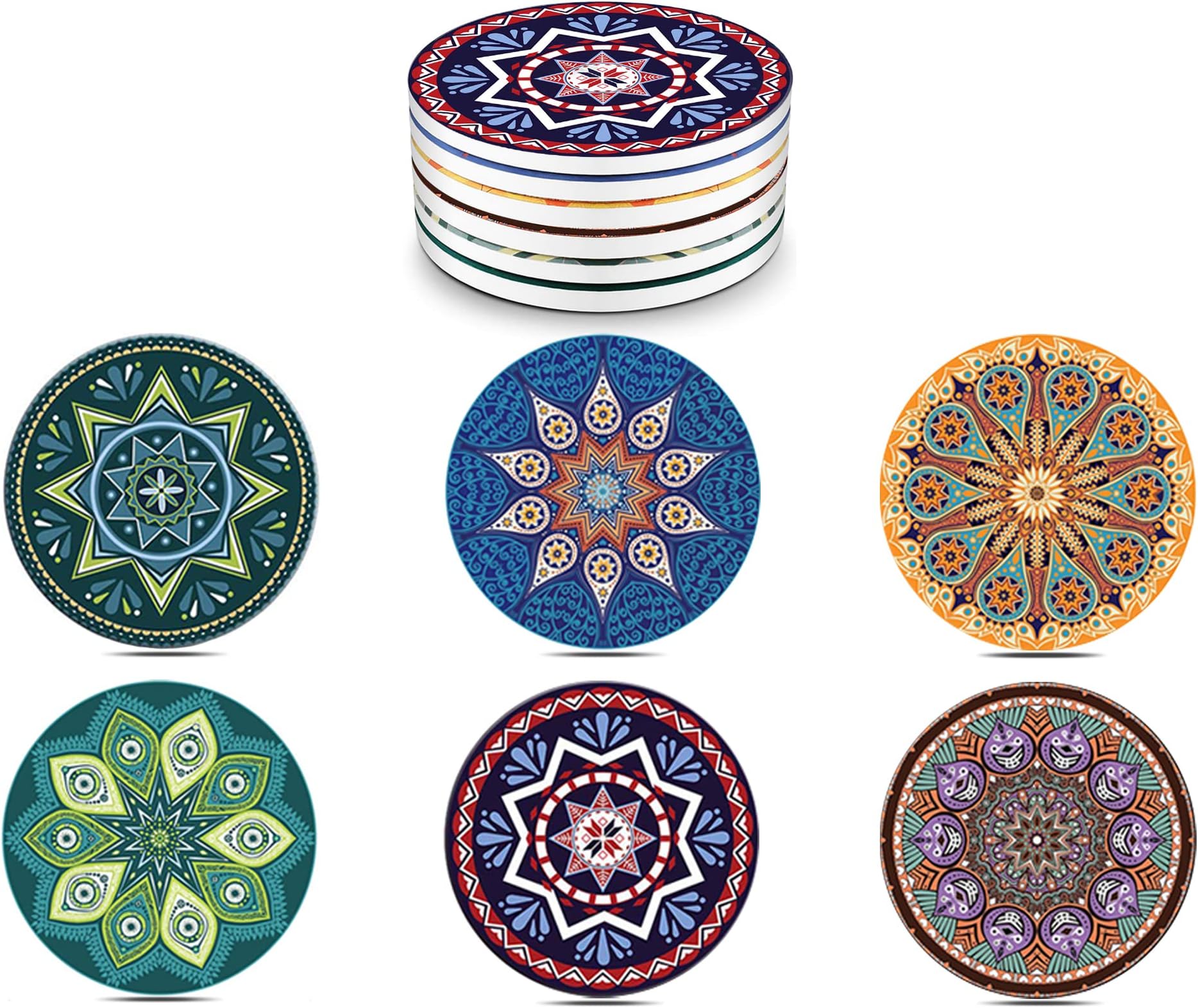 Ablieve Set Of 6 Absorbent Ceramic Coasters With Cork Base,Prevent Furniture From Dirty And Scratched, For Drinks,Glass Cup Holder Coffee Mug Place Mats And Other Mugs And Cups