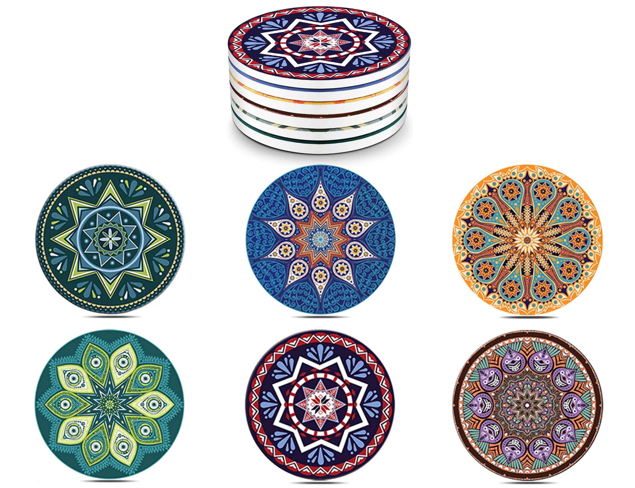 Ablieve Set Of 6 Absorbent Ceramic Coasters With Cork Base,Prevent Furniture From Dirty And Scratched, For Drinks,Glass Cup Holder Coffee Mug Place Mats And Other Mugs And Cups