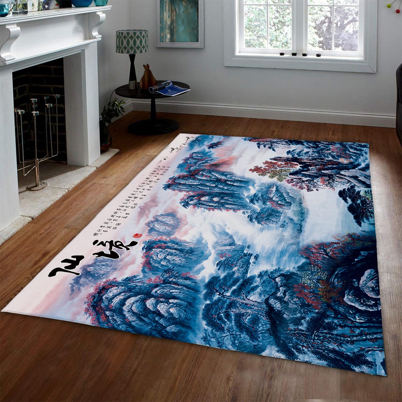 Tapis de chambre doux bleu 160x230, descente de lit lavable et tapis de salon style oriental