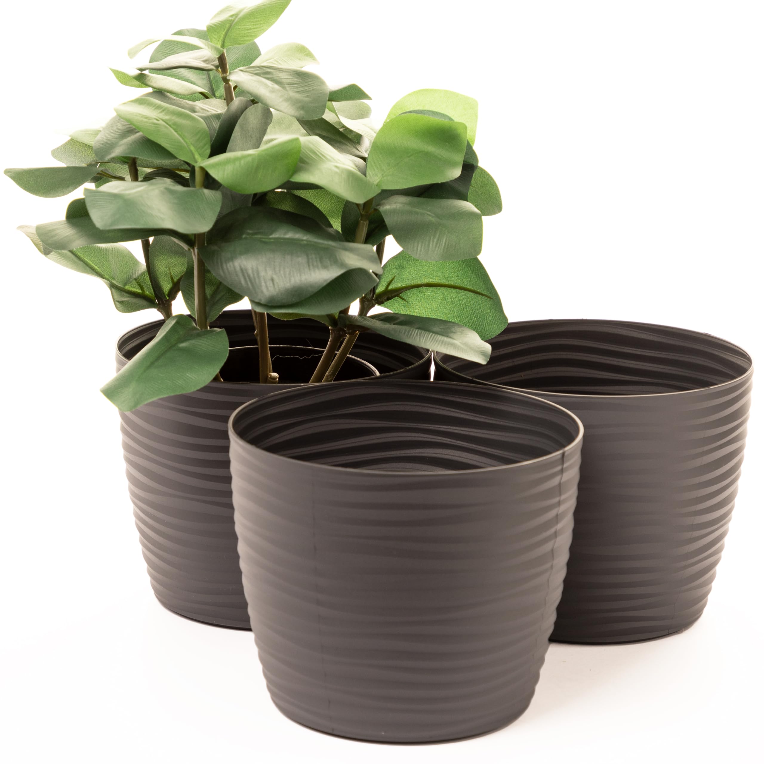 Home Garden Ornaments Stone Plant Pots Indoor – Set Of 3 Plastic Flower Pots, Unique Wave Design, No Drainage Holes, Indoor Plant Pot For Modern Home Décor (Plum, 13Cm / 5.1 Inch)