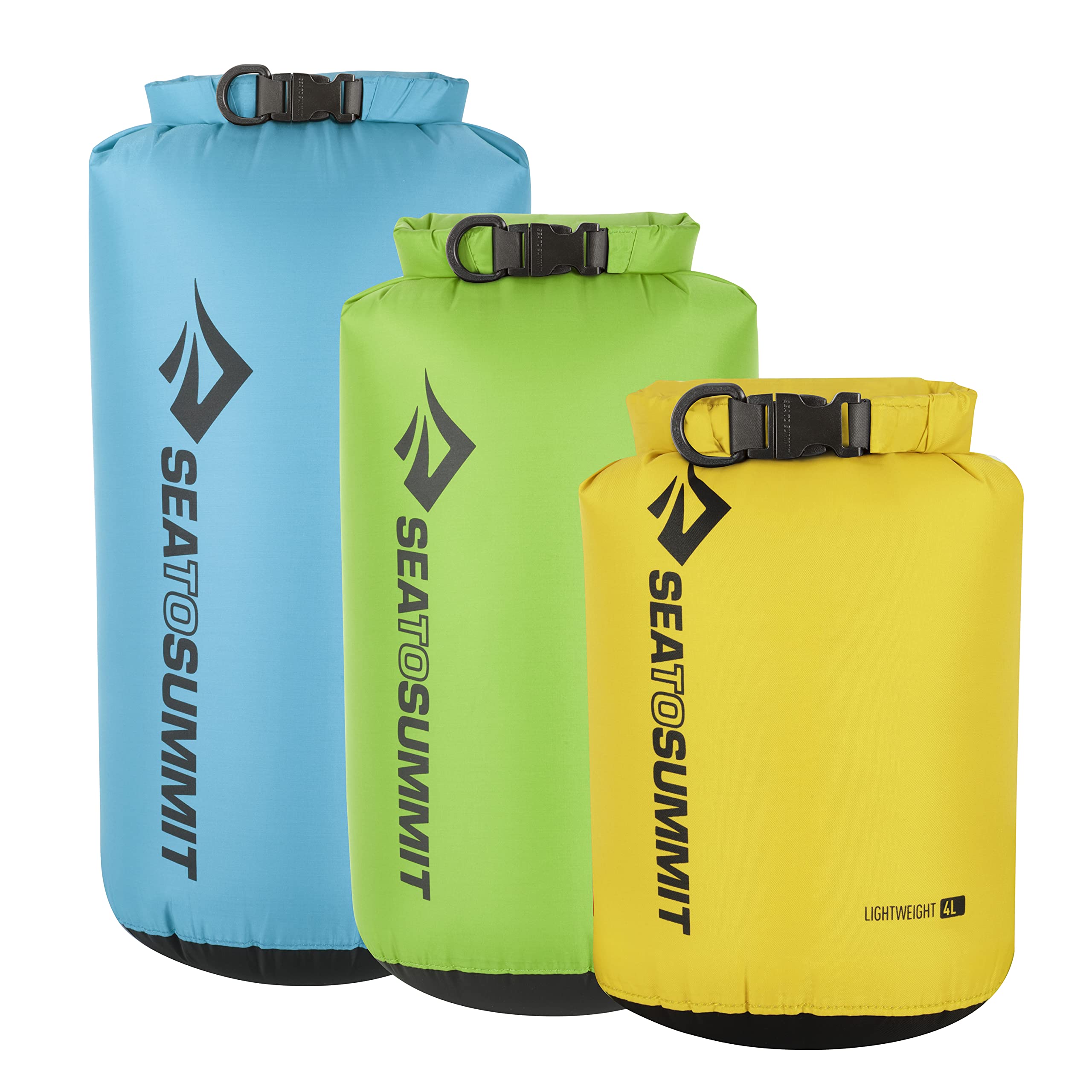 Sea to Summit Lightweight 70D Dry Sack 3-teiliges Set-(4, 8, 13 Liter) Kletternwagen-Tasche, Unisex, 4 l Gelb, 8 l Grün, 13 l Blau (Mehrfarbig), Einheitsgröße