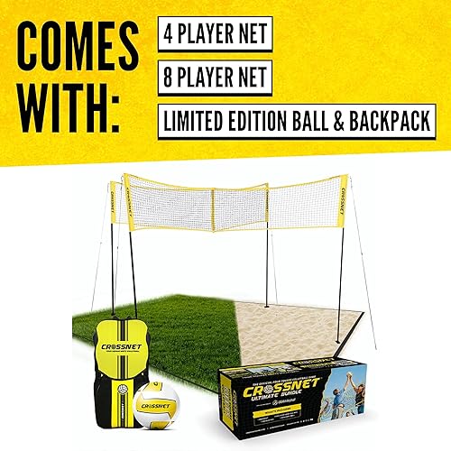 Miniatura 2 de CROSSNET Juego de voleibol cuadrado de 4 unidades para adultos y niños con red de voleibol, mochila y pelota para juegos al aire libre