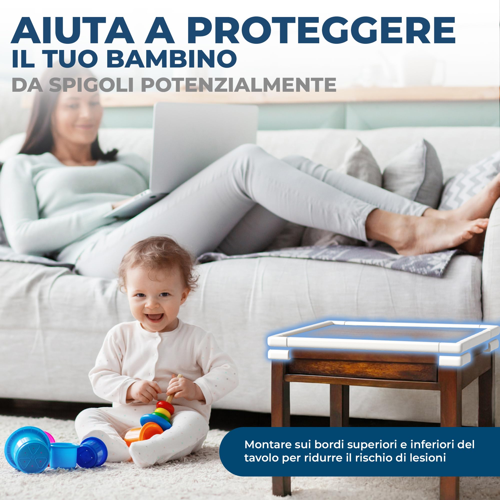 Hoffenbach Paraspigoli per Bambini, 6,2 m + 12 Angolari, Paracolpi Lettino Neonato e Mobili, Para Spigoli Bimbi in Gomma, Bianco Lana - 2