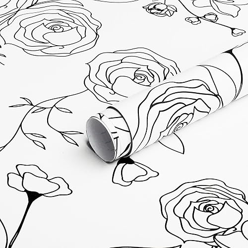 Papel tapiz de 196 x 17.3 pulgadas, papel de contacto blanco y negro para despegar y pegar, papel tapiz de flores, autoadhesivo, extraĂble, papel de Papel tapiz de 196 x 17.3 pulgadas, papel de contacto blanco y negro para despegar y pegar, papel tapiz de flores, autoadhesivo, extraĂble, papel de