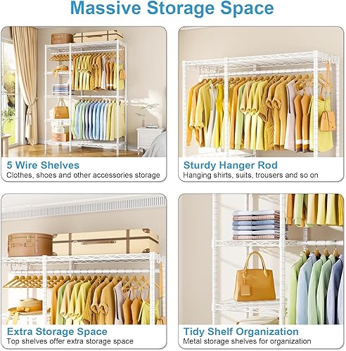 Miniatura 6 de Ulif Perchero F2, perchero resistente de 5 niveles para dormitorio, organizador de almacenamiento de armario ajustable independiente, 46.1 pulgadas