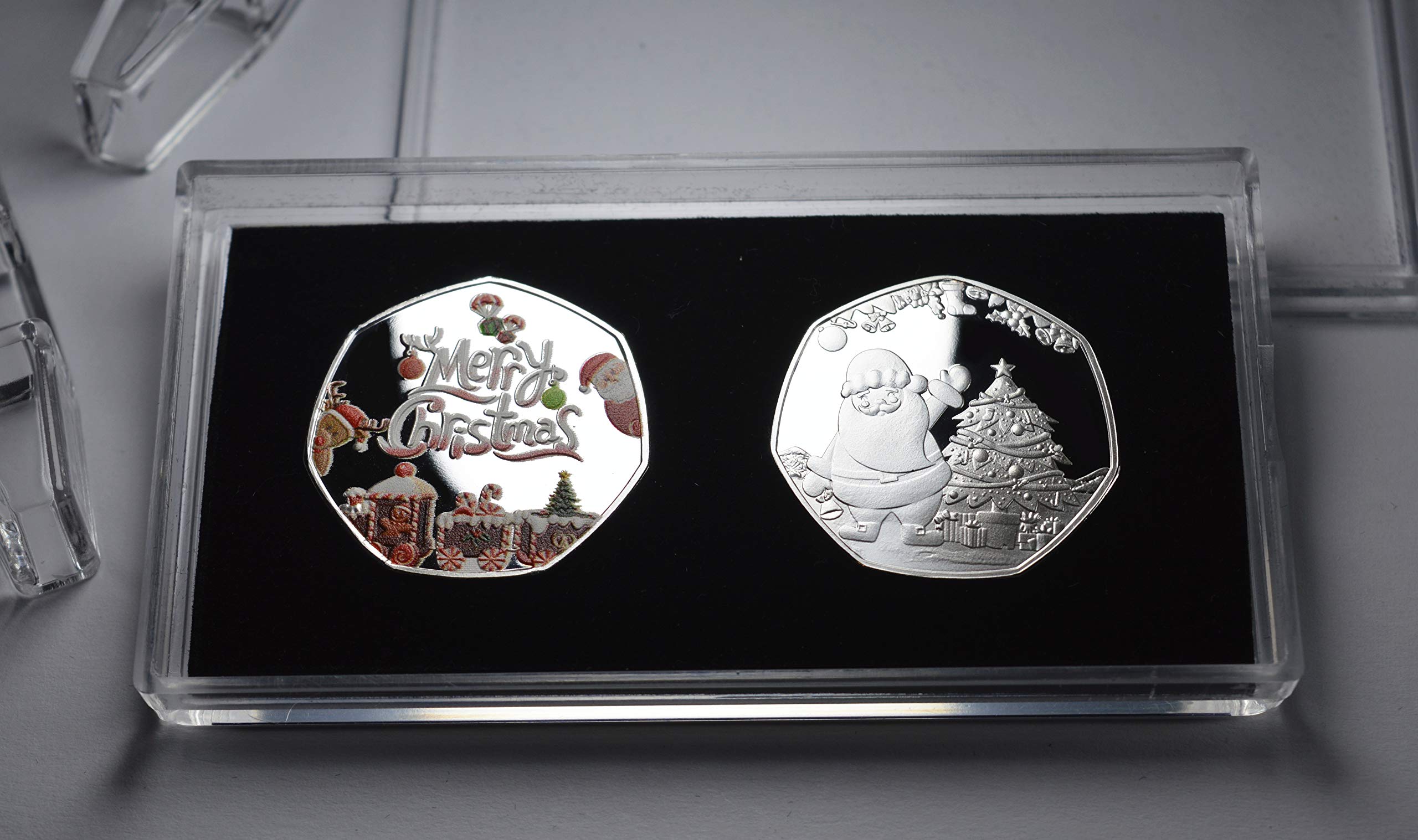 The Commemorative Coin Company Pair of 'MERRY CHRISTMAS' Commemoratives in 50p Coin Display Case. Gift/Present/Stocking/Tree Xmas/Festive Secret Santa - Image 2