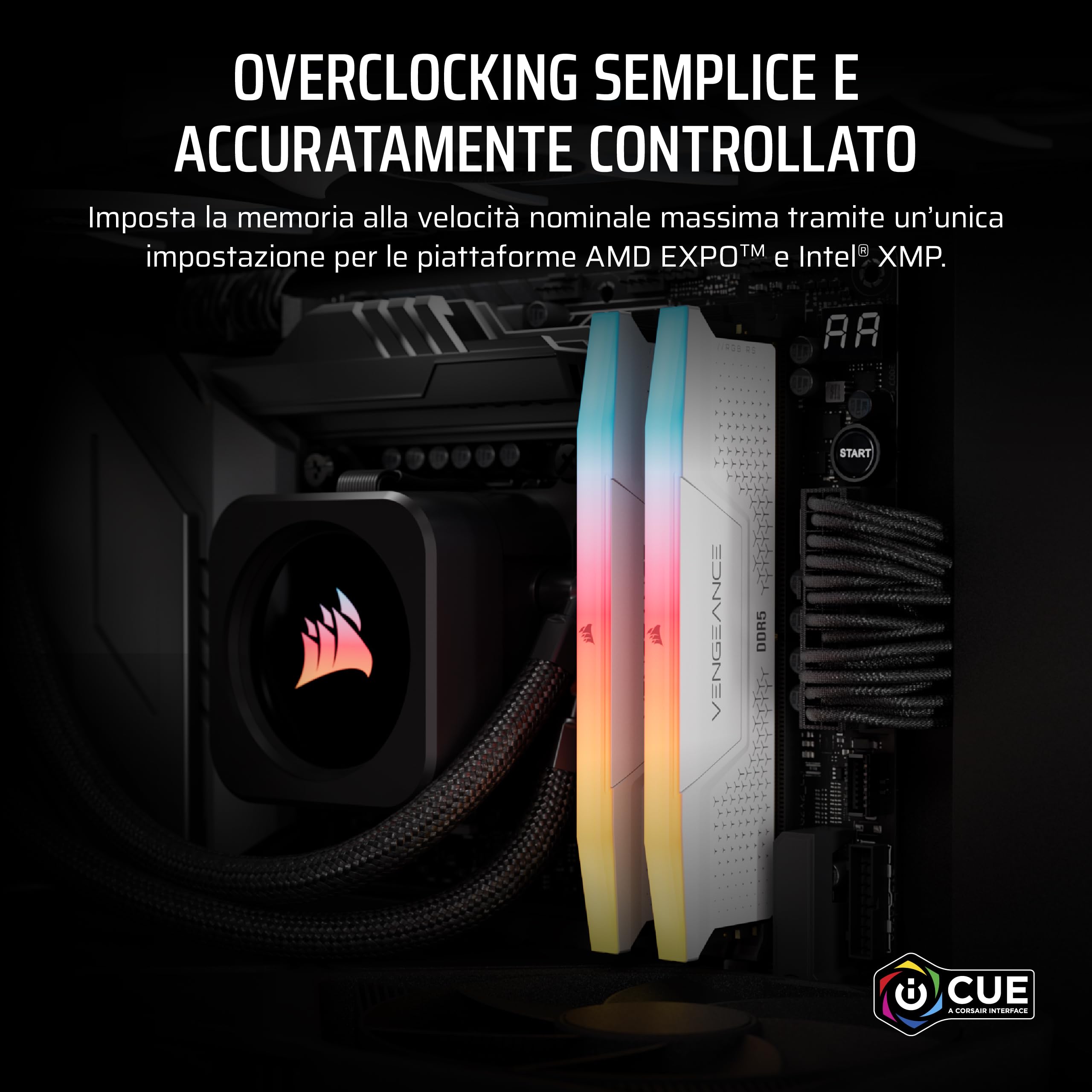 CORSAIR VENGEANCE RGB RS DDR5 16GB (2 x 8GB) Fino a 6000MHz AMD INTEL RAM | Memoria Per Computer Desktop, Compatibile con AMD EXPO e Intel XMP 3.0, CL36, Bianco, CMG16GX5M2E6000Z36W