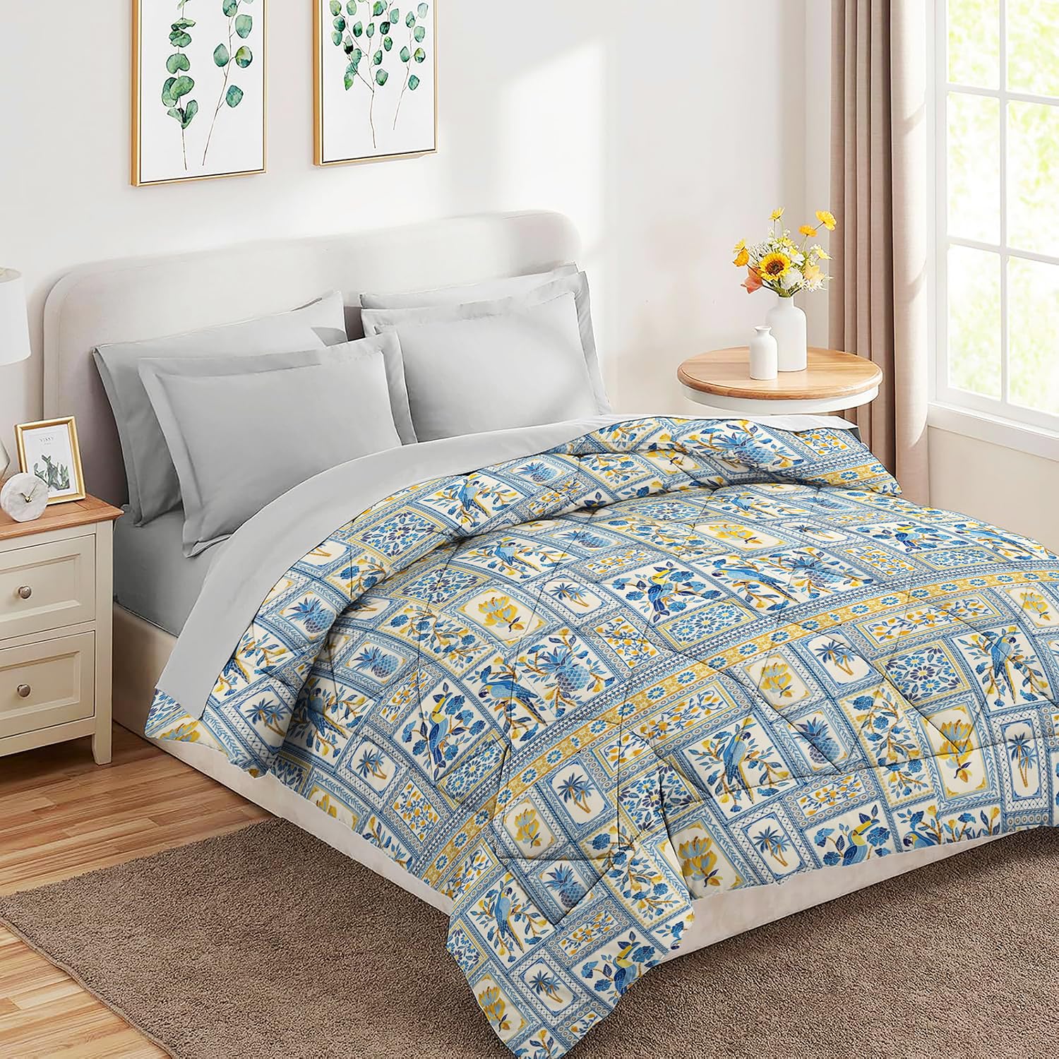 VAS COLLECTIONS 220 GSM Microfiber Reversible AC Comforter |Quit | Blanket | Duvets for King Size Double Bed 180Tc (230X250 cm, Tealish Blue and Yellow)-image-45