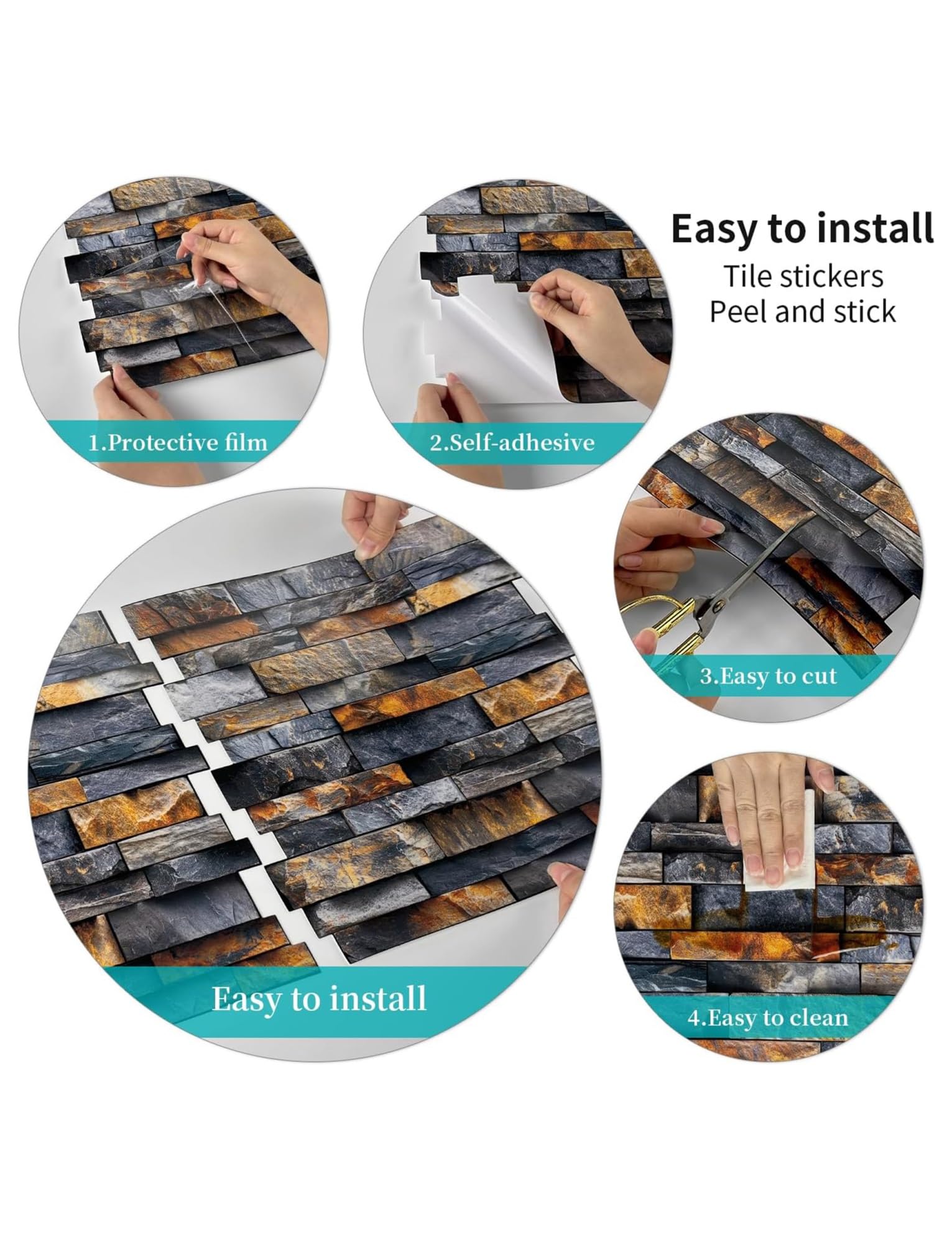 Paneles de Pared de ladrillo de PVC 3D, Papel Tapiz extraíble Impermeable de 12x12 Pulgadas, 60 tabletas, Paneles de PVC fáciles de Instalar
