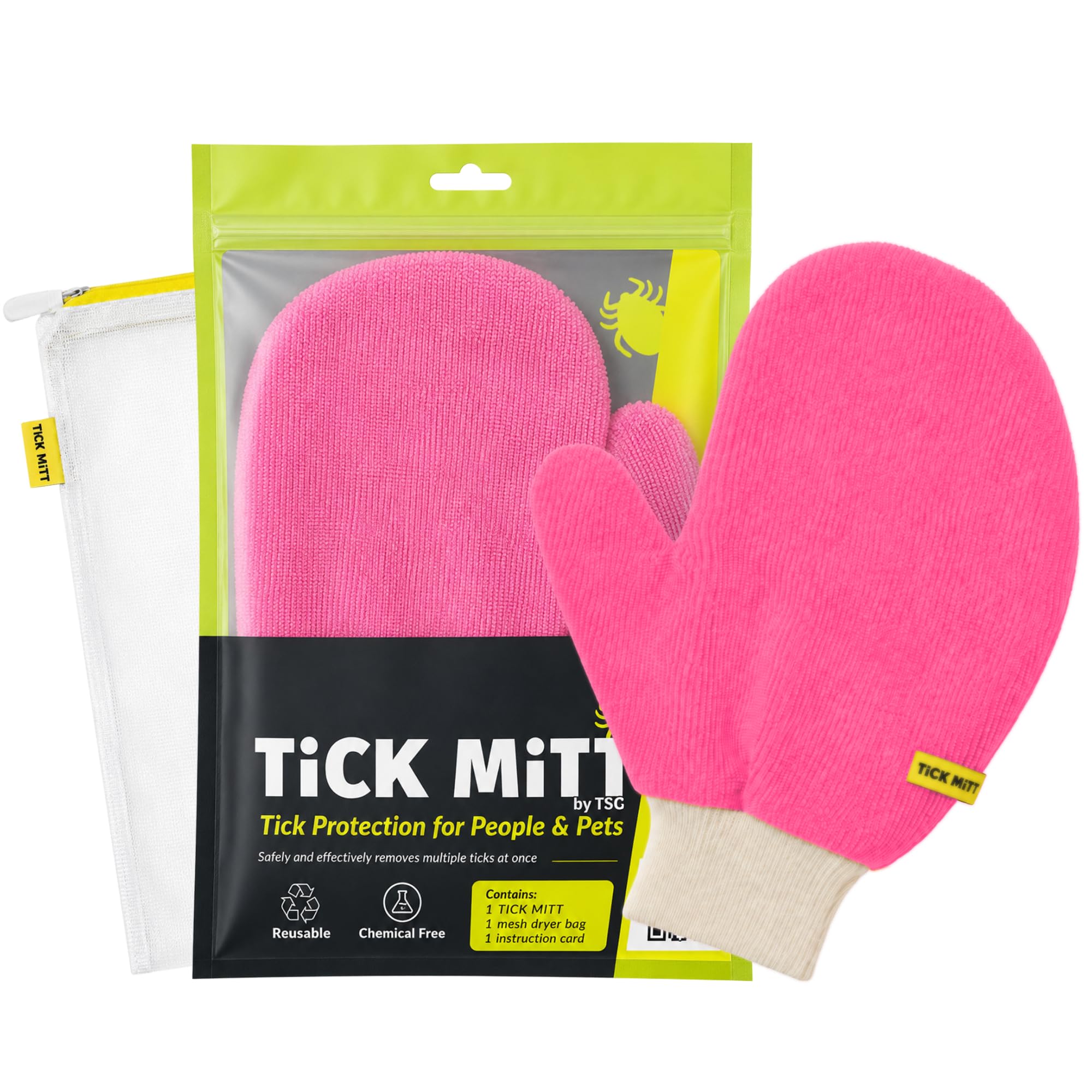 TiCK MiTT Pink Tick Removal Glove for Pets &amp; People: Gently Remove Ticks with Ease - Chemical-Free, Durable, Portable Tick Management Tool for Outdoor Adventures &amp; Everyday Use