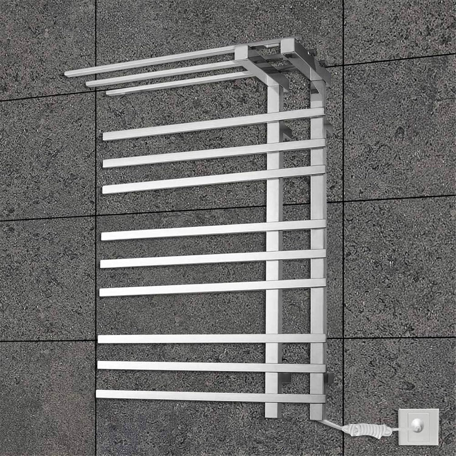 Towel Warmer, Electric Towel Warmer Rack for Bathroom, Heated Towel Rail Portable Towel Warmer Clothes Dryer Lightweight Wall Mounted Heater Rail with Storage Shelf 750 × 560 Mm,Pl