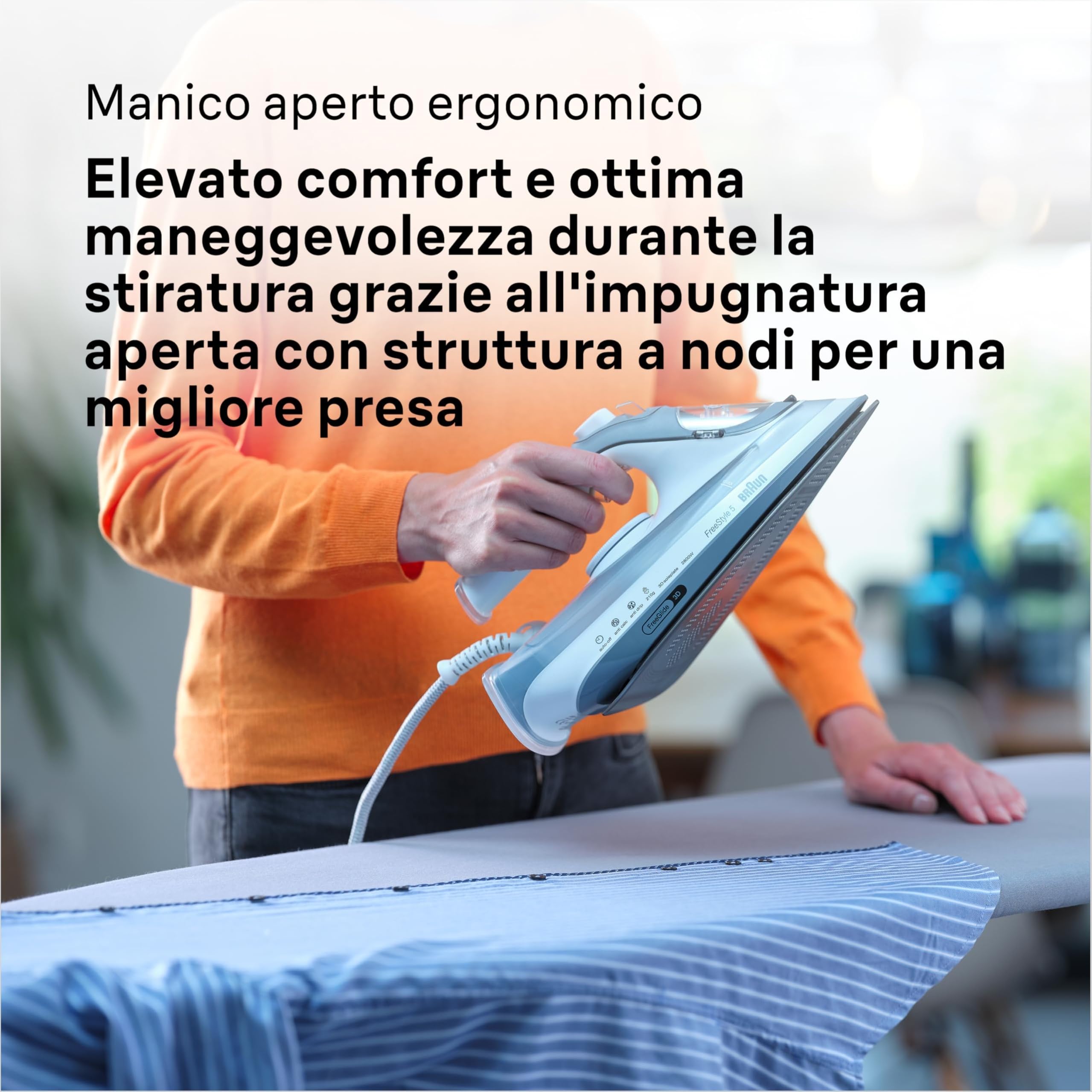 Braun Freestyle 5 – Ferro da Stiro a Vapore con Piastra FreeGlide 3D, Vapore Potente e Funzione Anti-Goccia, Colpo Vapore per Pieghe Ostinate, Serbatoio Ampio, Grigio (SI5078GY)
