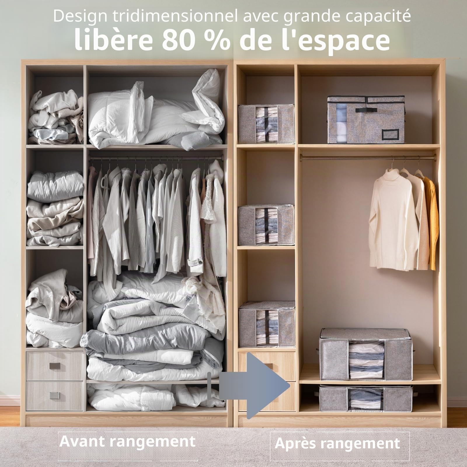 TAILI Sac de Rangement Sous Vide avec Boîte(1 Boîte + 1 Sac) - 2 en 1-53 x 38 x 30 cm Housse Pour couettes, vêtements, linge de lit - Pliable sous le lit - Économisez 80% d'espace