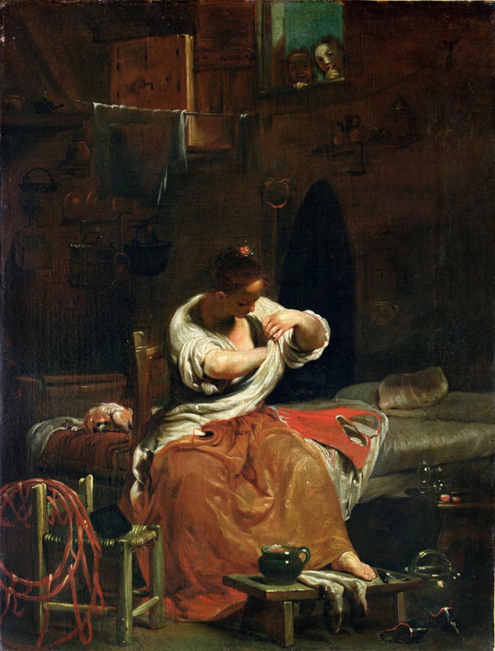 SERENDIPITP Abstract Painting Mural Print Picture Wall Decor Painting the Flea by Giuseppe Maria Crespi Vintage Wall Artwork for Home Decor 60x90cm