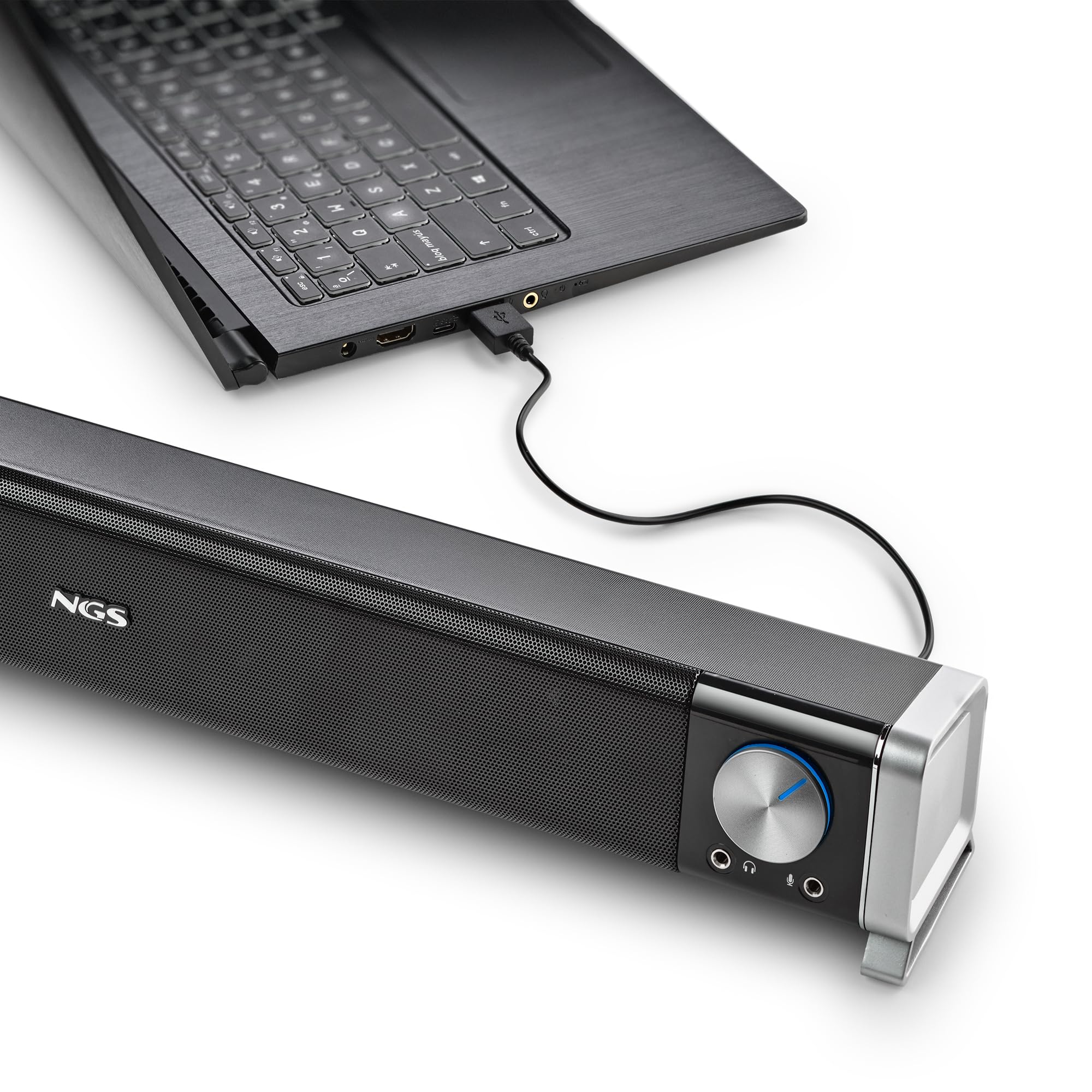 NGS SB500 BT - Barre de Son Bluetooth 20 W pour PC, TV, Tablette et Mobile, stéréo, USB, Prise 3,5 mm, entrée Micro, Sortie Casque, Plug & Play