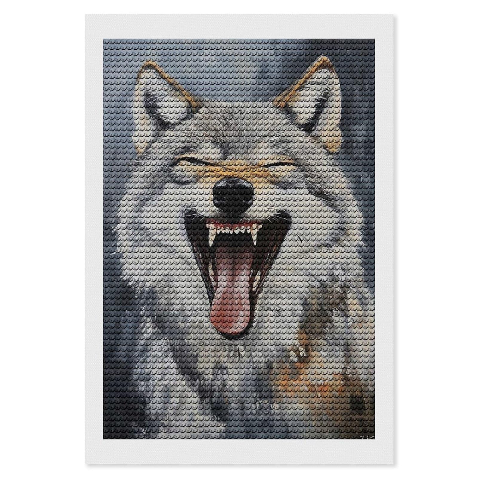 Junmoney Laughing Wolf Painting Diamond Painting Canvas Set 8"x12", for Women, Pleasing Wall Art Project, Aesthetic Room Decor, Gift Idea