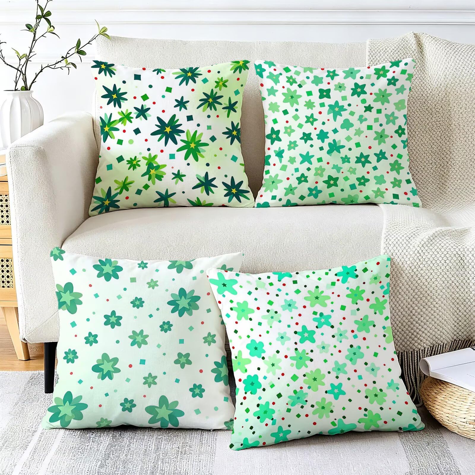 Verde Federe Cuscini Divano 50x50cm, Cuscini da Esterno Set de 4, Cod-71 | Velour Copricuscini Decorativi Letto Arredo, per Letto, Soggiorno, Giardino, Esterno, Casa Decorazione Set di 4 Pianta