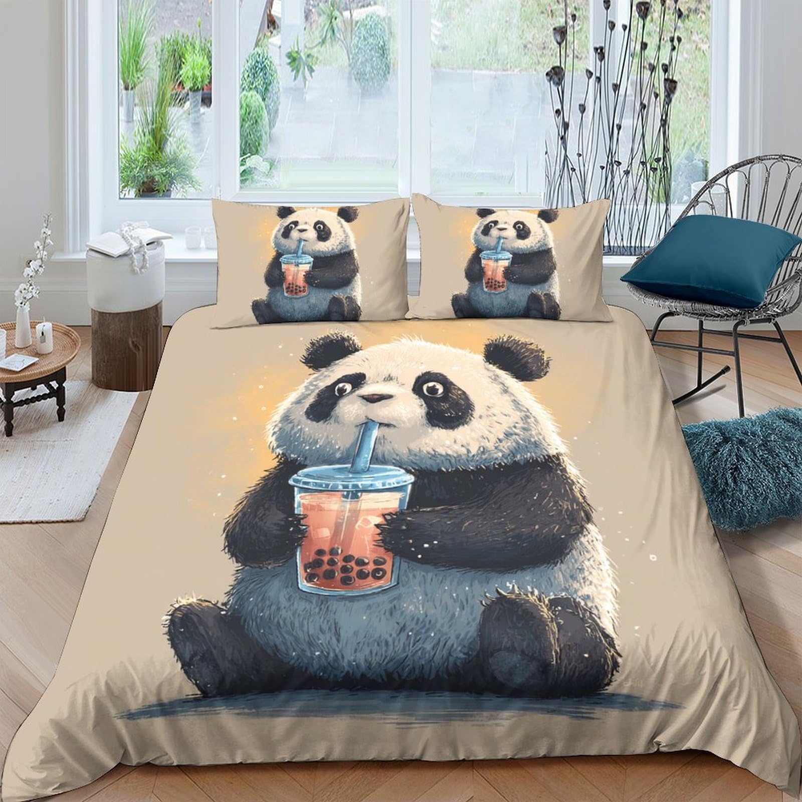 Ctjqhvkz Style-7 3D Printed Bubble Tea Panda Fitted Sheet Microfiber Soft Anti-Slip Bed Cover For Bedroom Dorm Guest Room Decor Single（135X200cm）
