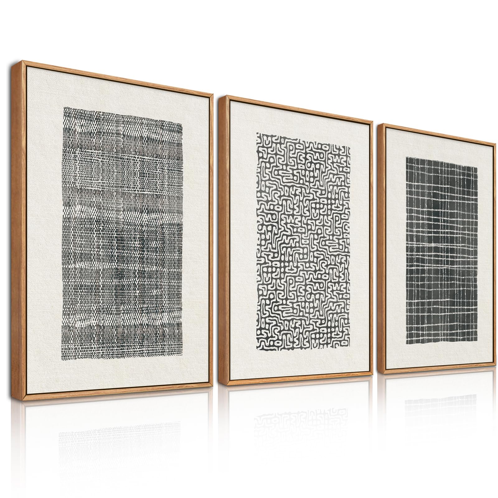 BINCUE 3 Stück Boho Abstract Wandkunst,Linien beige Leinwand Wandbilder,Schwarz und weiß Leinwandbilder,Moderne Wohnzimmer Wanddeko,Geometrisches Linie Poster Schlafzimmer Büro Badezimmer,30x40cm