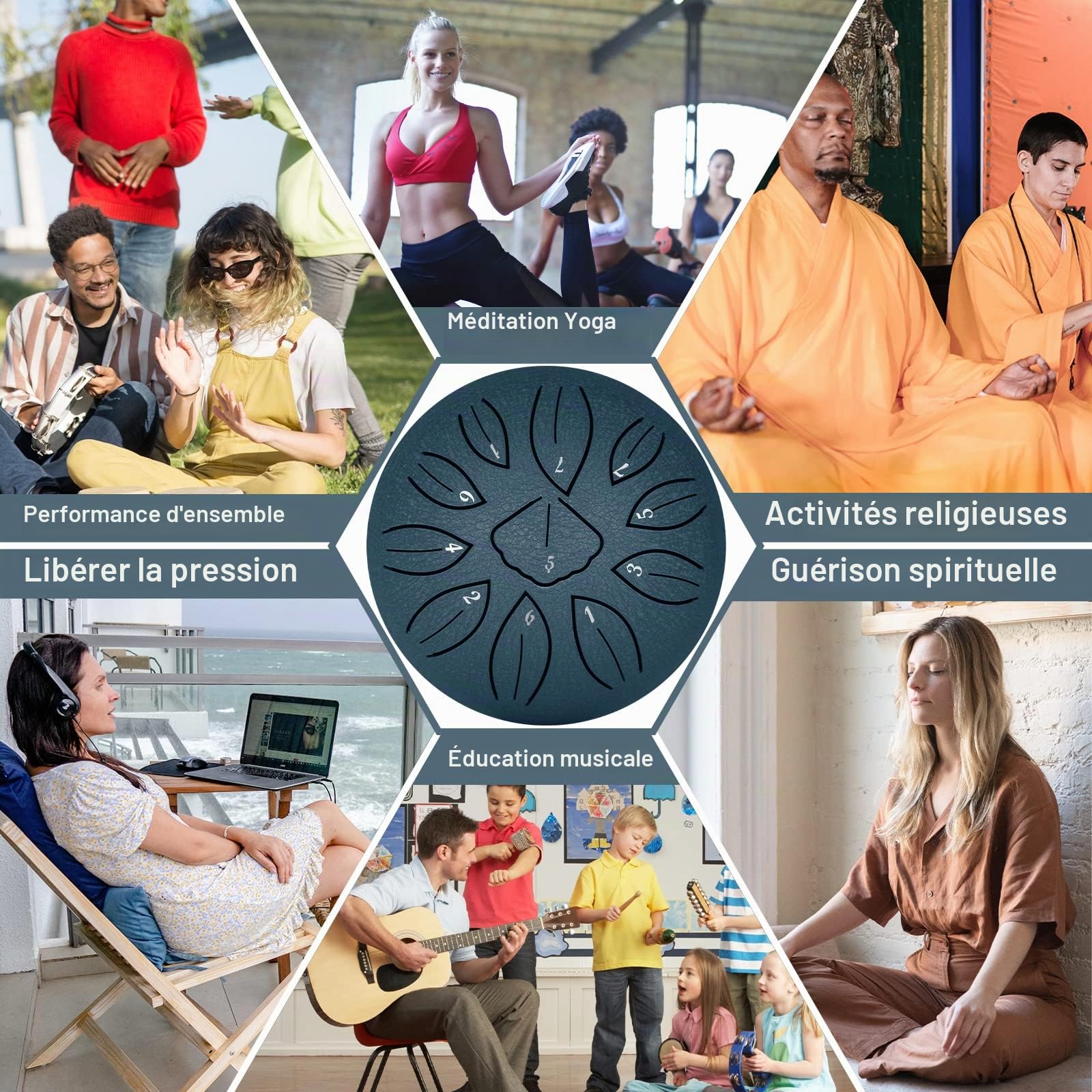 LEKATO Steel Tongue Drum, 6 Pouces 11 Tons en C Majeur, Tambour Handpan avec Sac pour Tambour à Langue, Mini Tambour à Main Pour Méditation/Yoga/Education Musicale, Bleu Marine