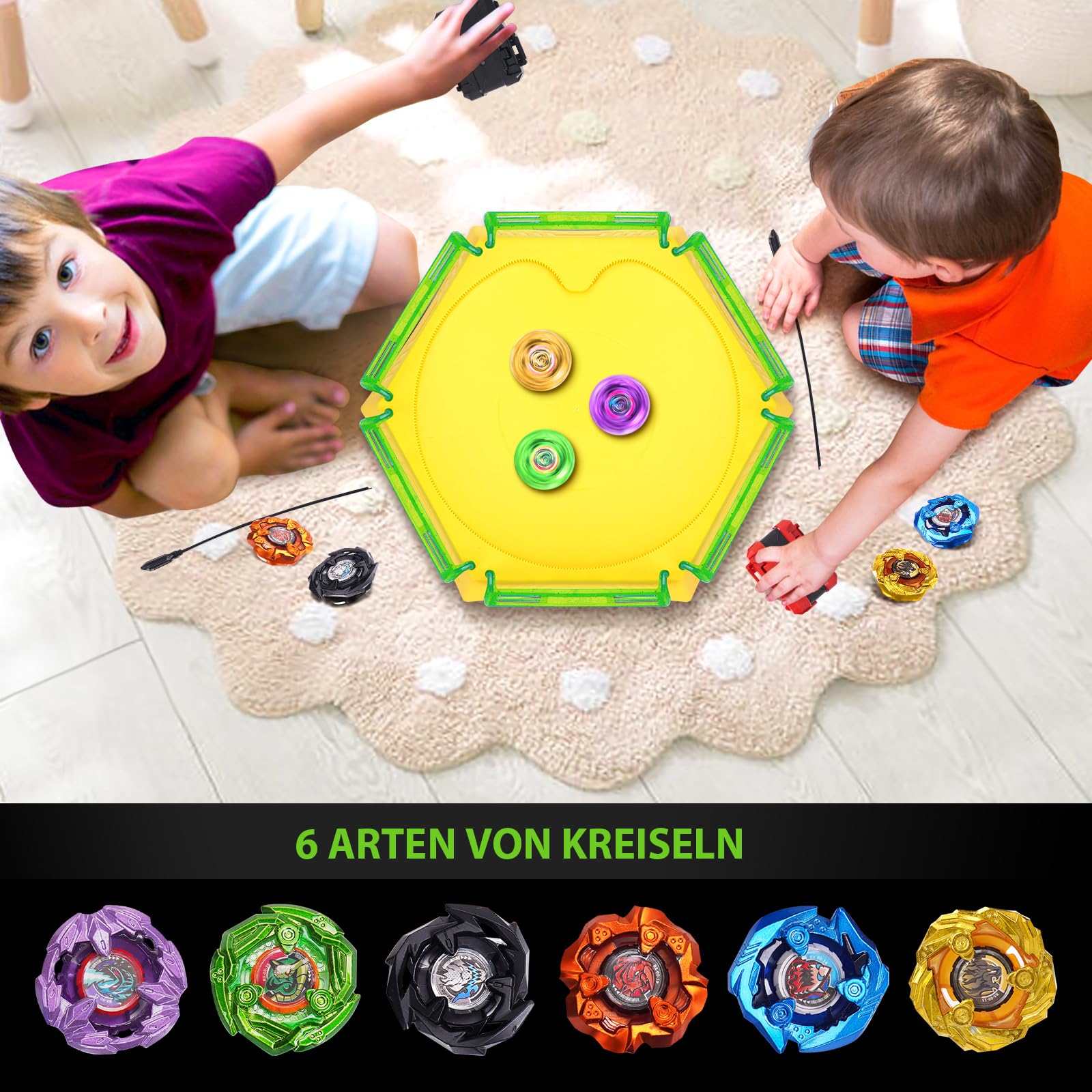 DEZAWRTY Kreisel Arena Set Mit X-Beschleunigungsschiene - 6 Kampfkreisel & Stadium Für Actionreiche Battles