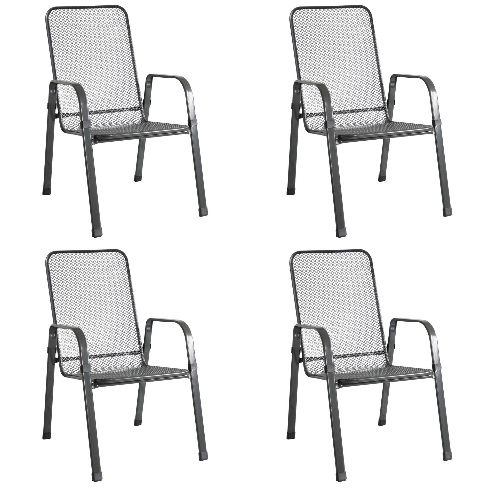 MFG 4X Streckmetall Stapelsessel MEC-Stor, Anthrazit | 4-Fach Beschichtung, UV- und wetterbeständig, Made in Germany, TÜV und GS geprüft, Gastro geeignet