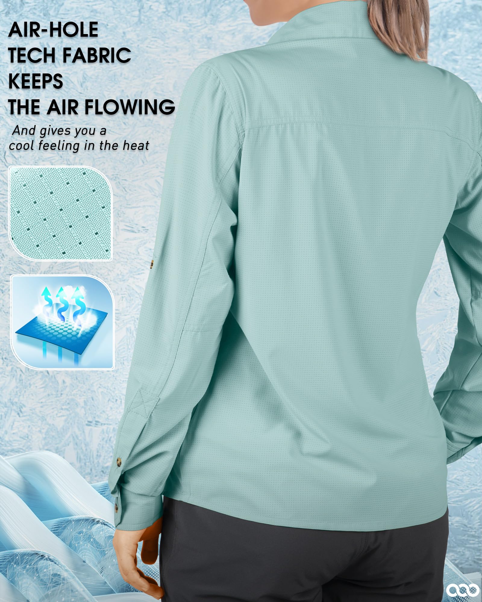 Camisa de mujer de 33,000 pies, protección UV UPF50+, secado rápido, manga larga, para pesca, safari, viajes, golf, verde claro, M