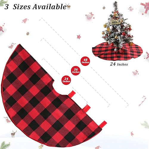 Vista 5 de SoarDream Faldas de árbol a cuadros de Navidad pequeñas de 24 pulgadas, falda de árbol a cuadros de búfalo rojo y negro para Navidad, fiesta de Año